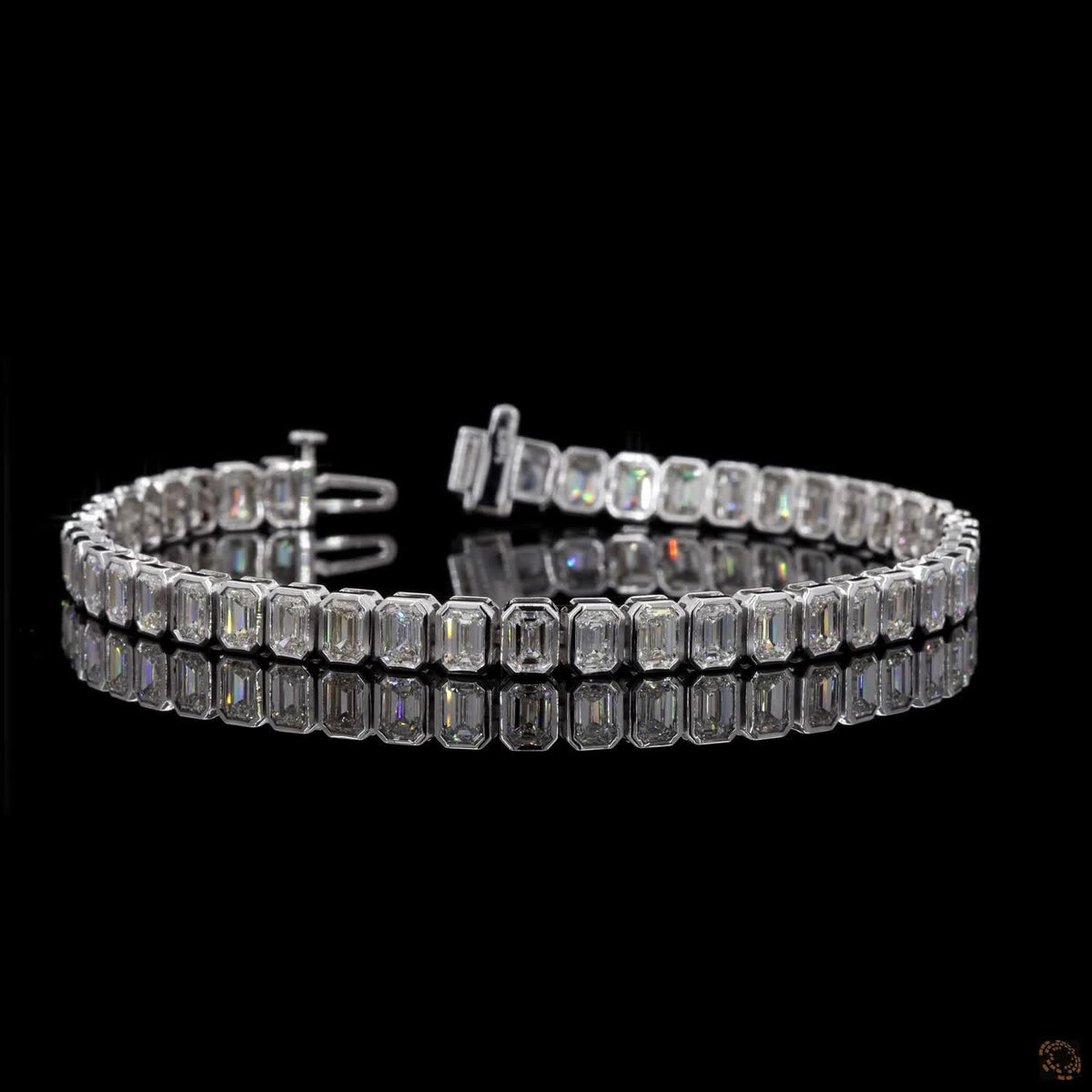 9.56 Ct Large Emerald Cut Diamond Tennis Bracelet, White Gold Bezel Diamond Bracelet, High Carat Emerald Tennis Bracelet, Statement Bezel Diamond Bracelet