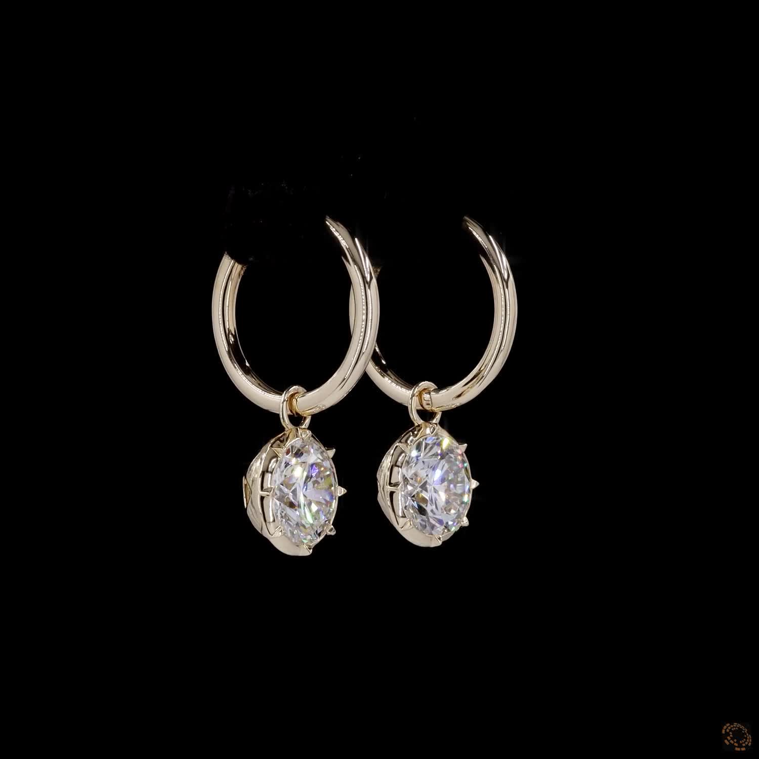 4.11 Ct Round Diamond Solitaire Bezel Drop Earrings in 14K Gold | Classic Charm Huggie Hoops