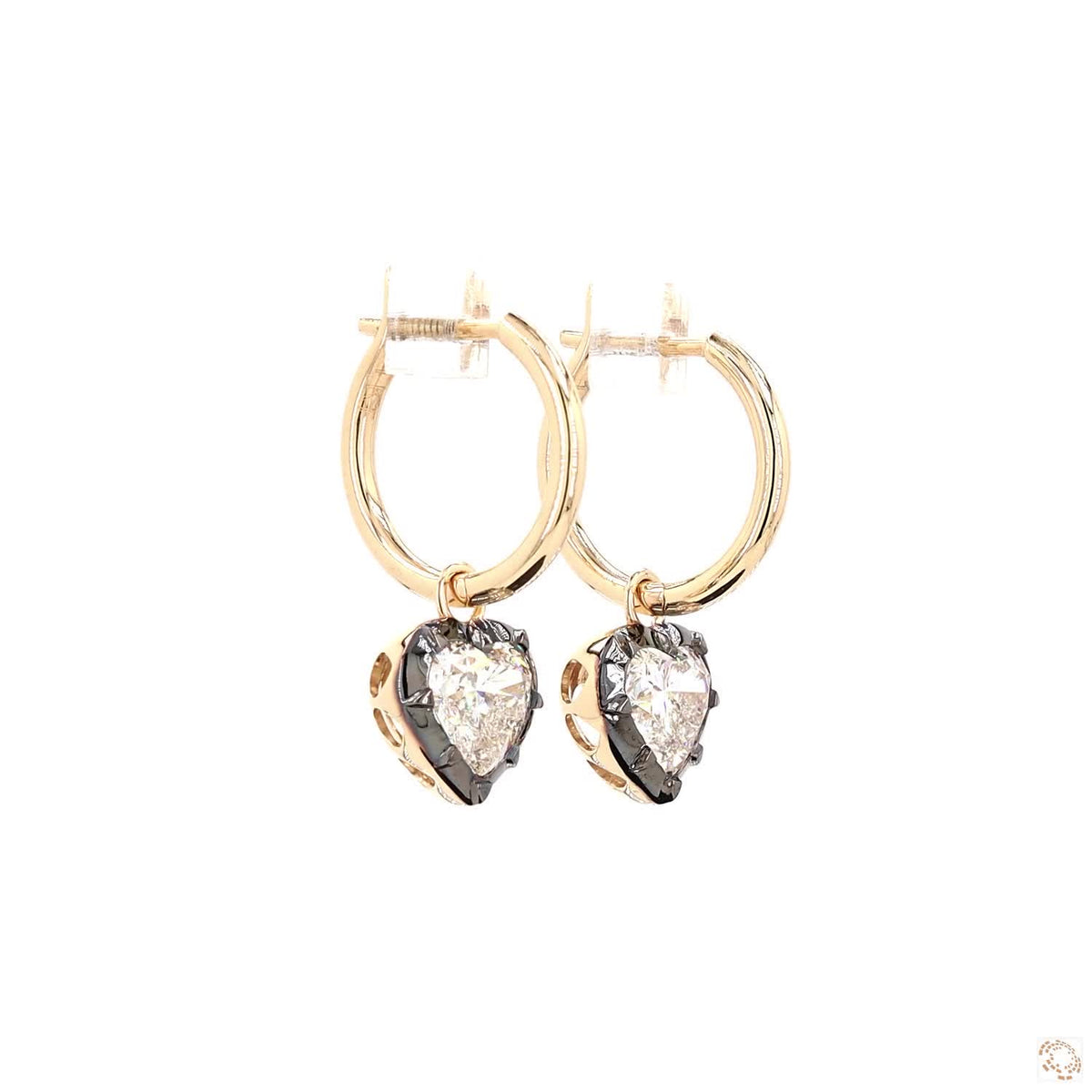 3.05 Ct Heart-Shaped Diamond Black Rhodium Bezel Huggie Charm Earrings
