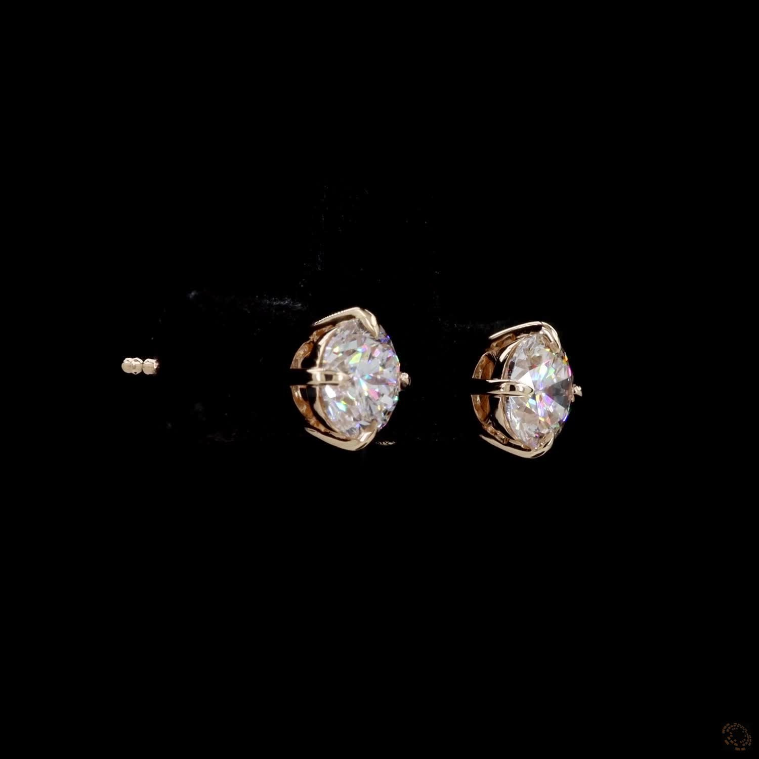 1.43 Ct Round Diamond Solitaire Stud Earrings, High-Polish 14K Yellow Gold Compass-Set Single-Claw Studs for Women