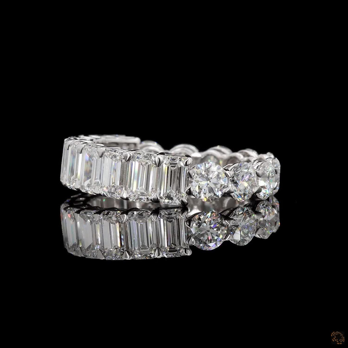 5.58 Ct Half Round Half Emerald Cut Diamond Eternity Ring | Multi-Shape Wedding Band in 14K White Gold