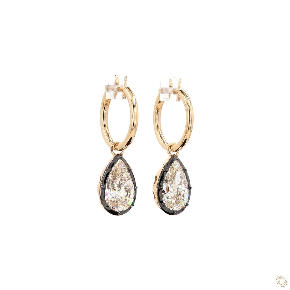 6.16 Ct Pear-Shaped Diamond Black Rhodium Bezel Huggie Charm Earrings