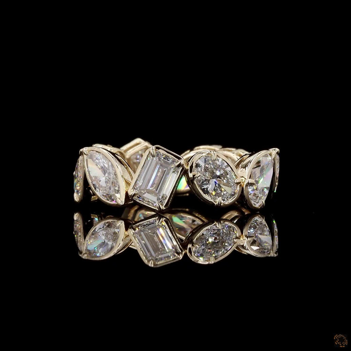 5.82 Ct Full Bezel Setting Custom-contoured smooth yellow gold frames surrounding each distinct diamond shape