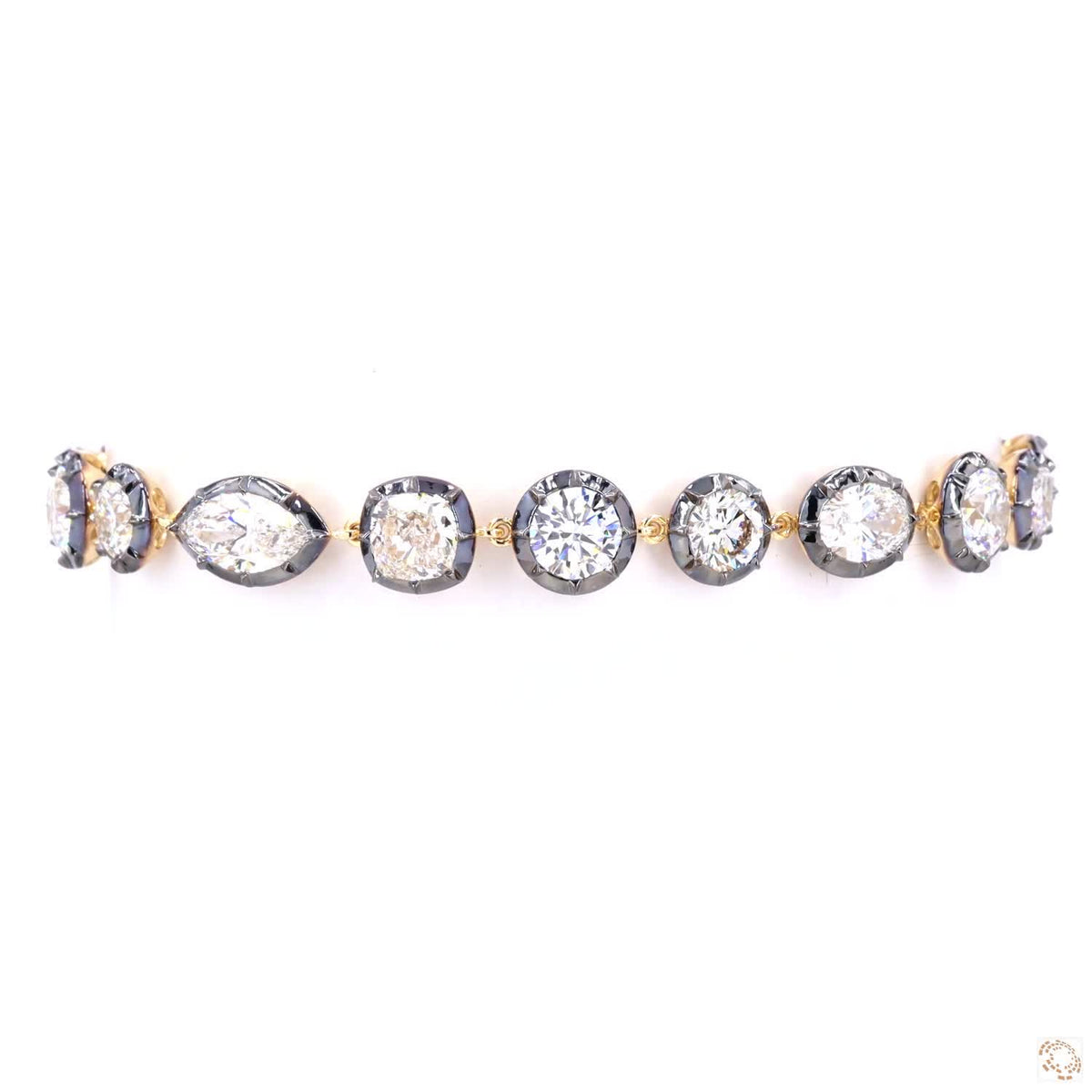11.59 Ct Multi-Shape Diamond Bezel Tennis Bracelet in Two-Tone 14K Yellow Gold & Black Rhodium