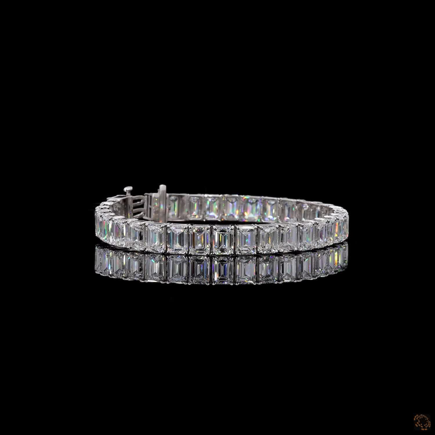 38.76 Ct Emerald Cut Moissanite Tennis Bracelet in 14K White Gold | Vertical North-South Emerald Diamond Alternative Line Bracelet