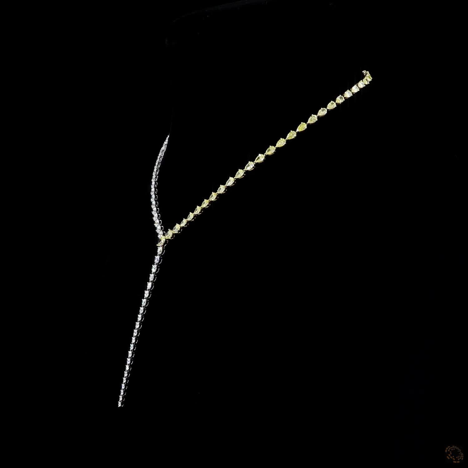 33.4 Ct Avant-garde Y-necklace lariat silhouette with asymmetrical neck strands uniting at a central focal diamond