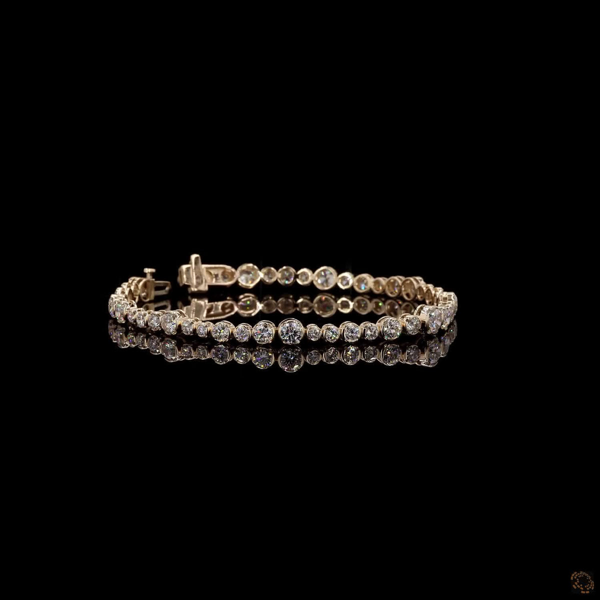 5.88 Ct 14K Yellow Gold Graduated Round Bezel Tennis Bracelet with Double Latch Box Clasp