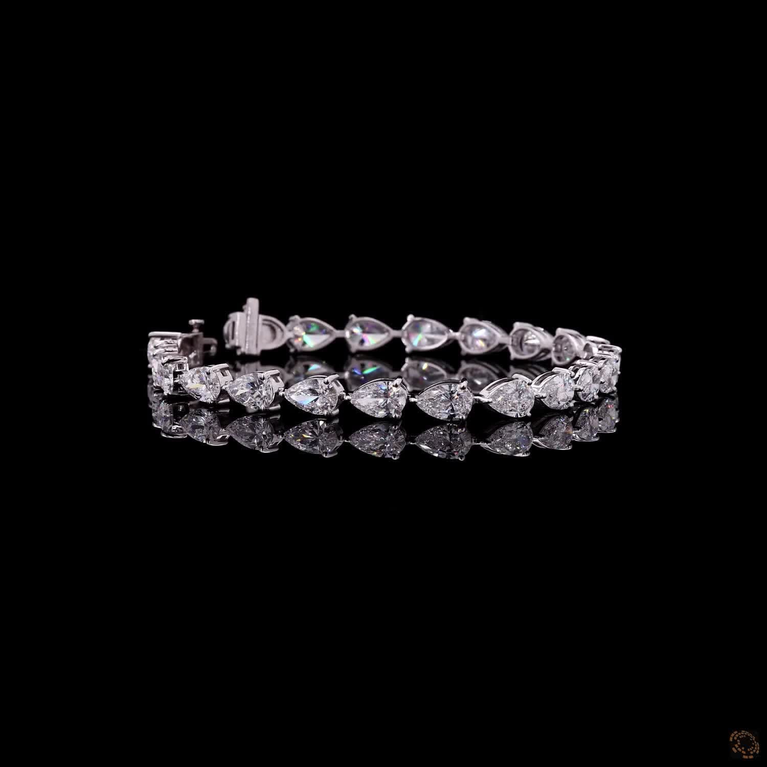 12.05 Ct Pear Cut  Fancy  Bracelet in 14K White Gold | Horizontal East-West Teardrop Diamond Alternative Line Bracelet