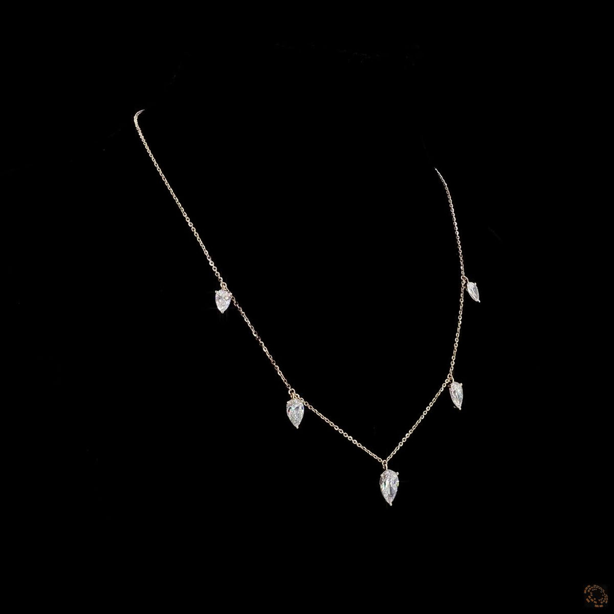 5.41 Ct Diamond Station Necklace, Pear Cut Lab Grown Diamonds, Delicate Gold Chain Necklace, Modern Bridal Jewelry, Gift for Wife