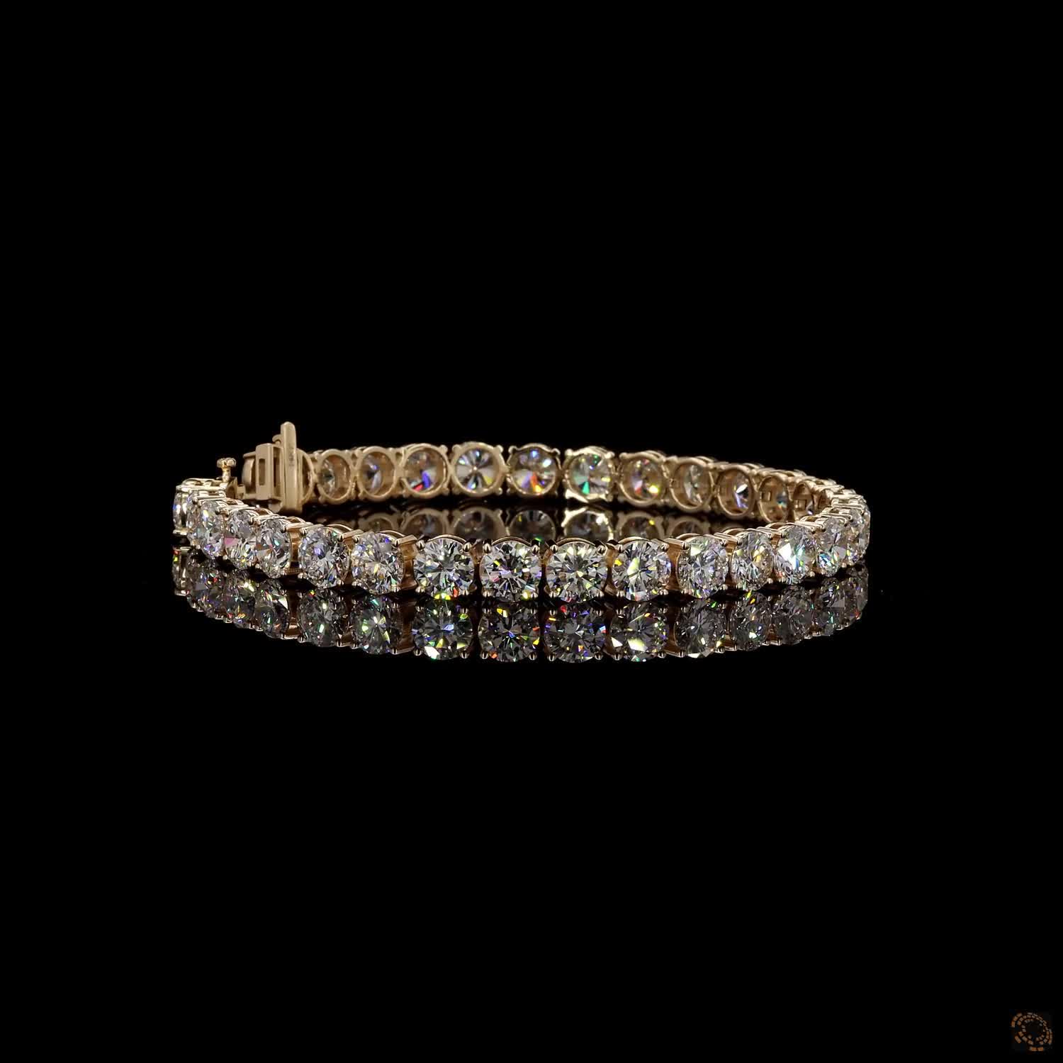 23.27 Ct Yellow Gold Round Cut Diamond Classic Tennis Bracelet