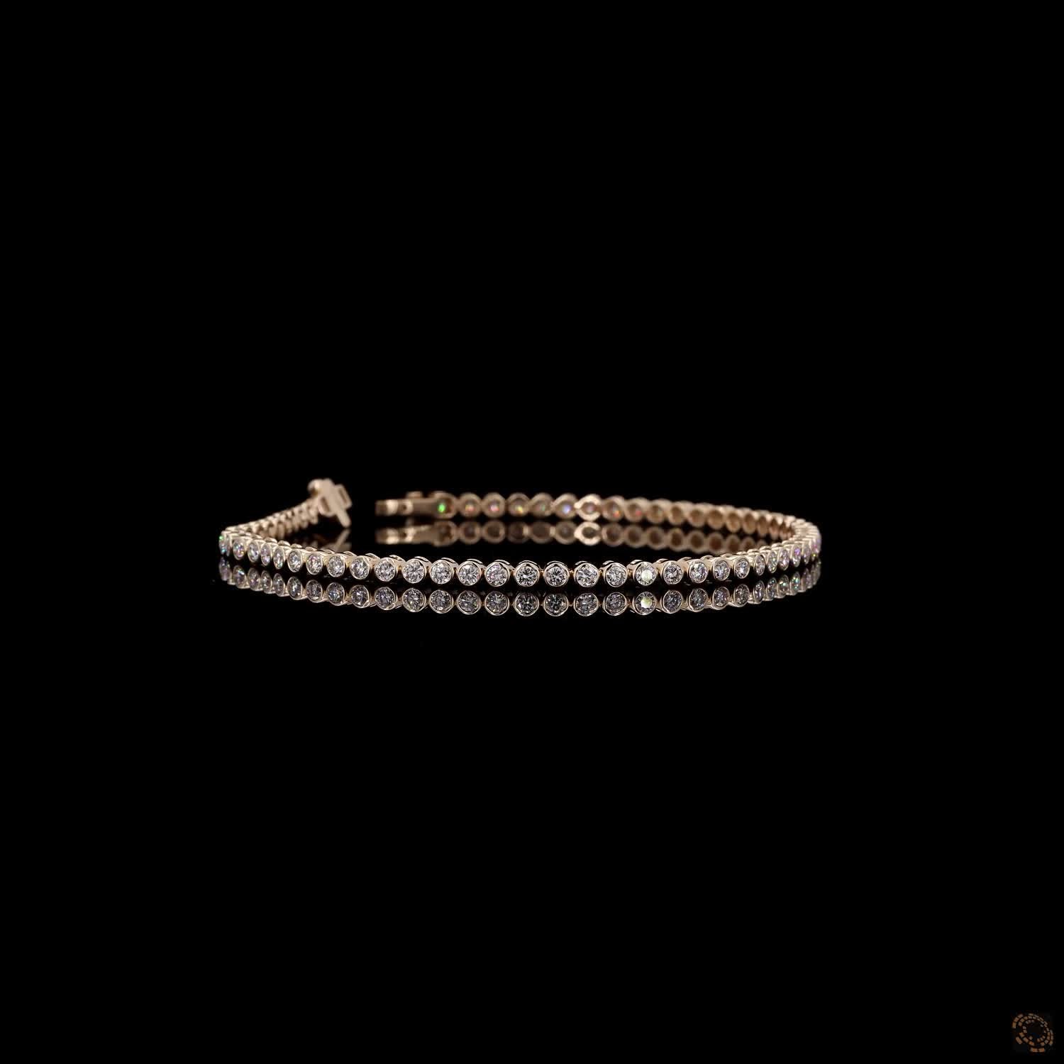 2.21 Ct Round Cut Bezel Set Moissanite Tennis Bracelet in 14K Yellow Gold | Full Bezel Diamond Alternative Line Bracelet