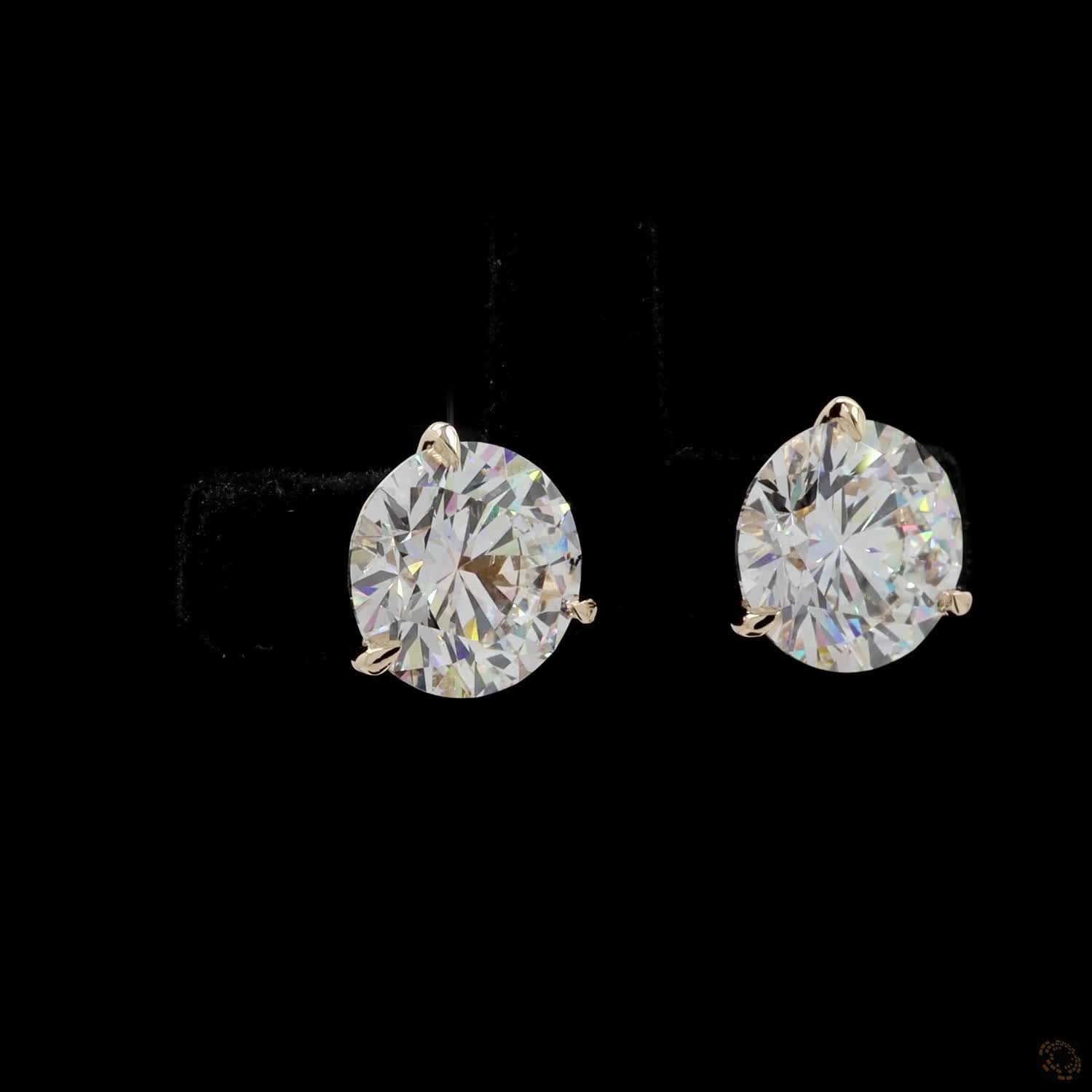 7.13 Ct Solid 14K Yellow Gold Round Brilliant Cut Diamond Stud Earrings – Low-Profile 3-Prong Martini Solitaire Set