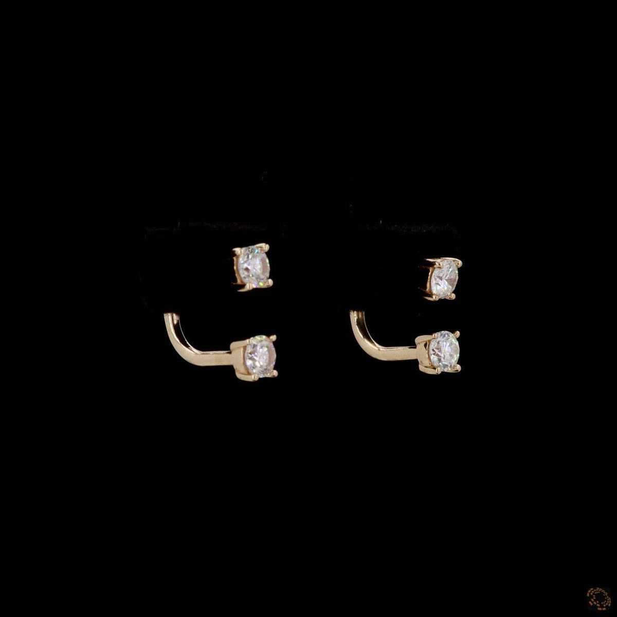 0.45 Ct 14K Yellow Gold Round Diamond Ear Jackets | Convertible Two-Stone Front-Back Solitaire Earrings