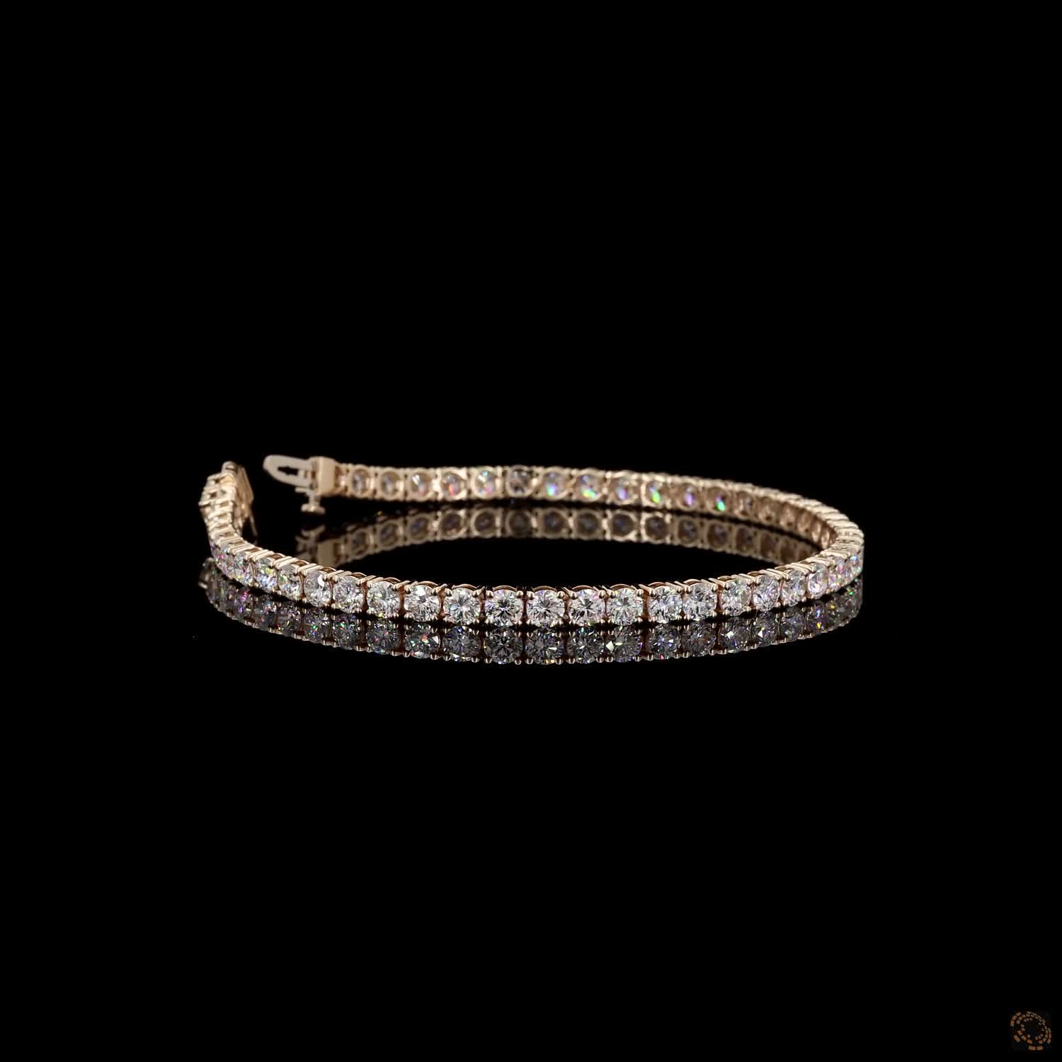 7.76 Ct Round Brilliant Diamond Eternity Line Bracelet in Yellow Gold
