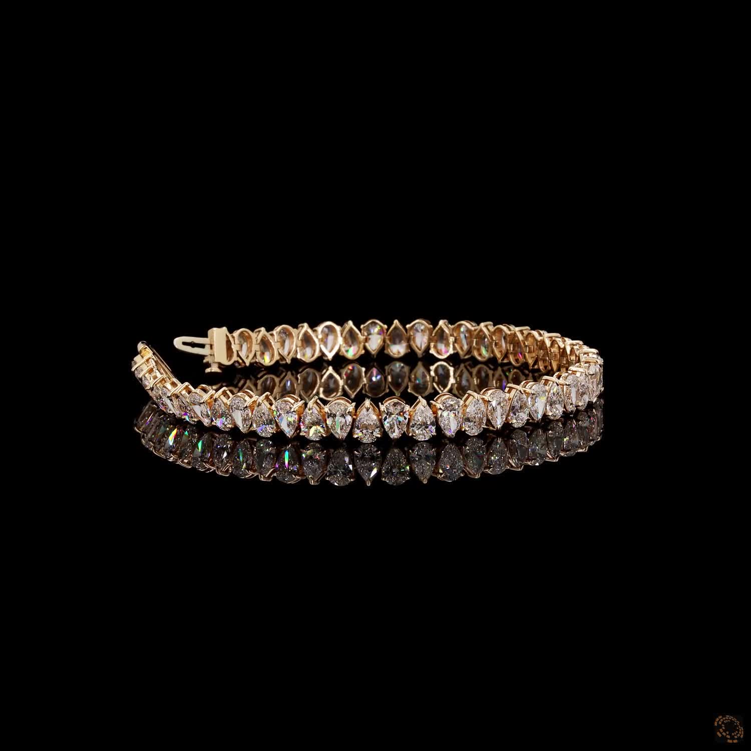 12.4  Ct Vertical Pear Cut Diamond Tennis Bracelet in Yellow Gold