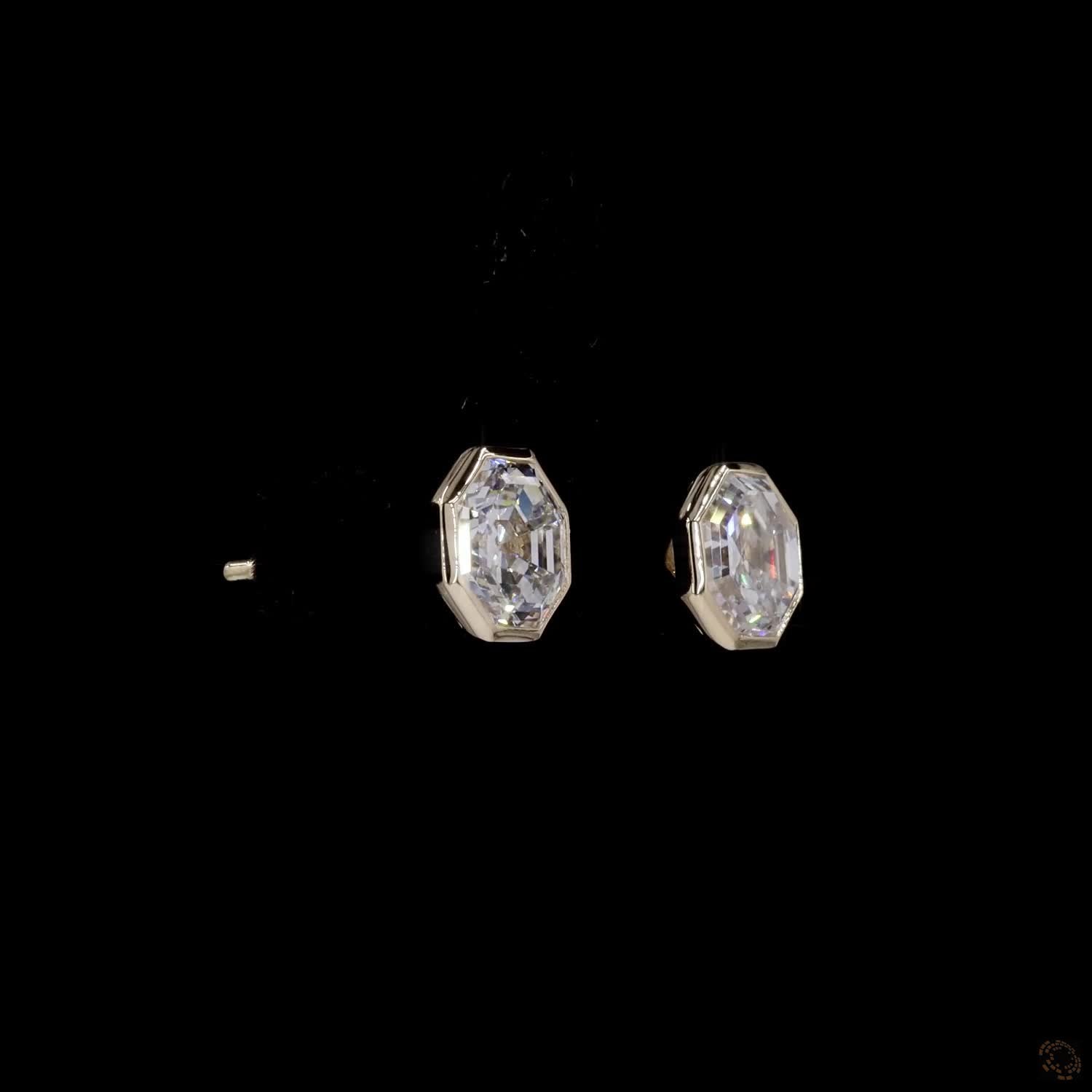 3.10 Ct Solid 14K Yellow Gold Asscher Cut Diamond Stud Earrings – Octagonal Bezel Solitaire Studs