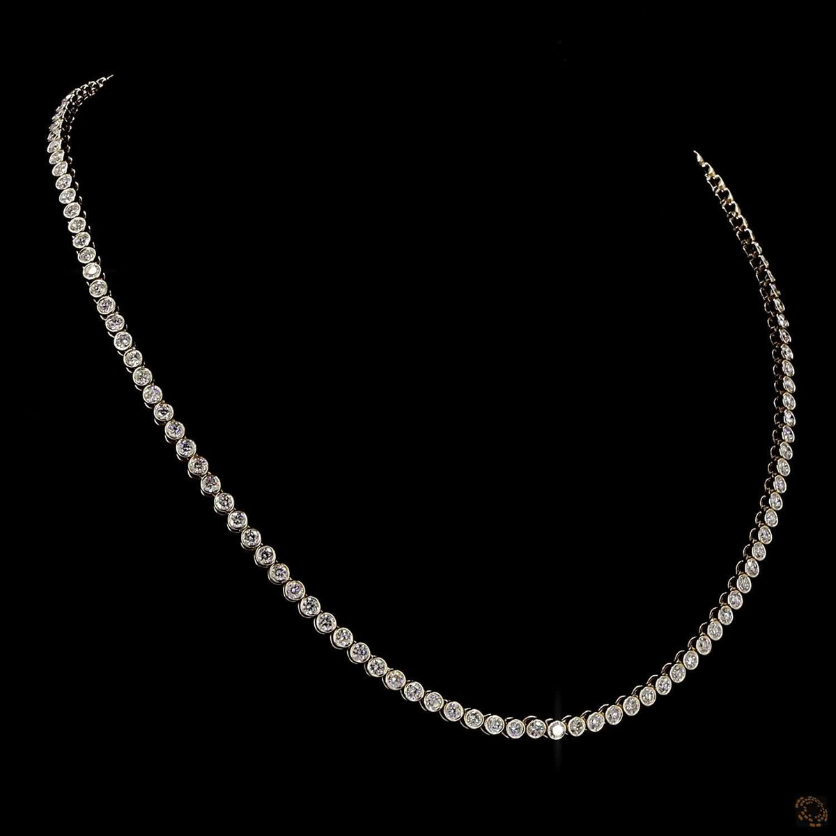 6.41 Ct Yellow Gold Bezel Set Graduated Round Diamond Tennis Necklace
