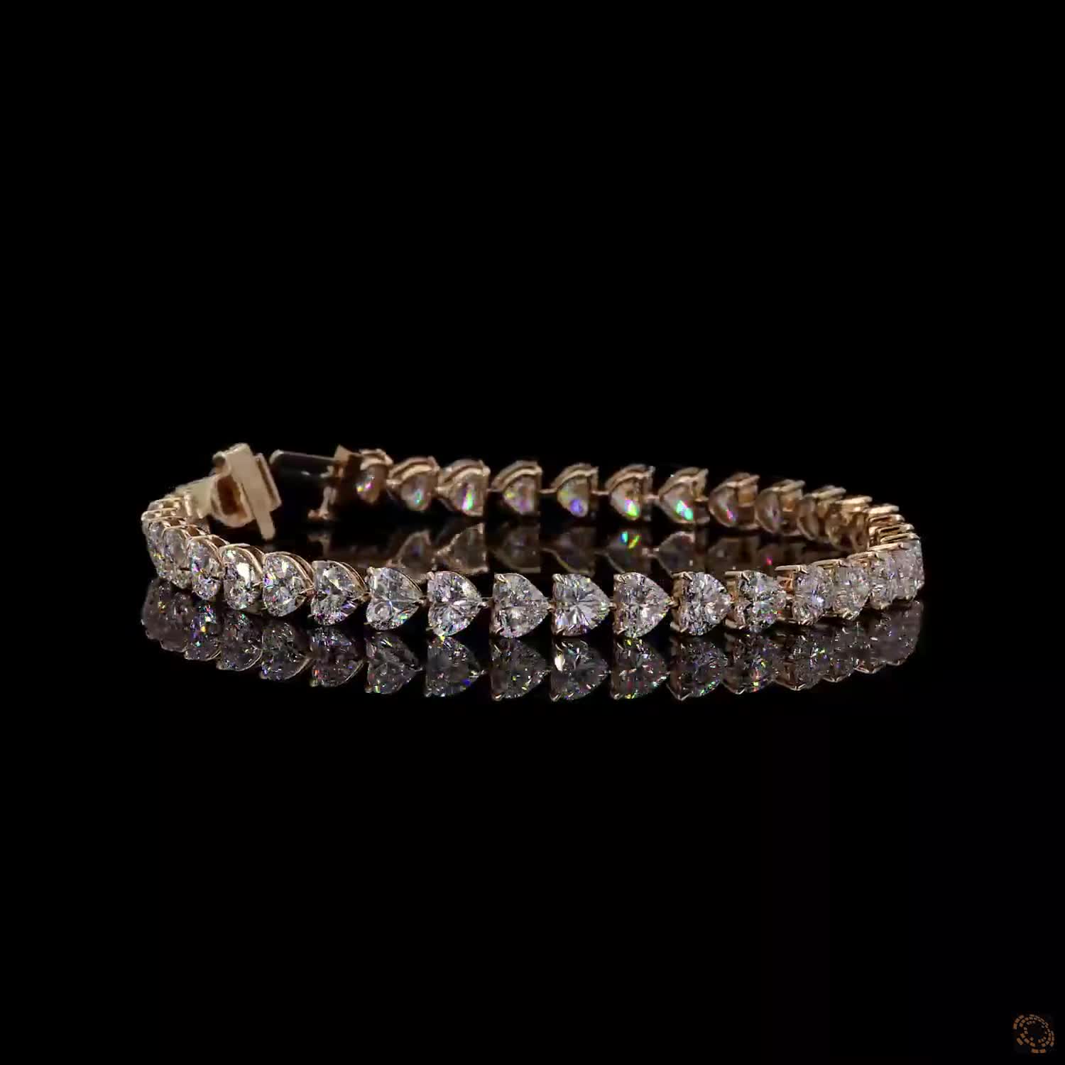 14.76 Ct Yellow Gold Heart Diamond Tennis Bracelet