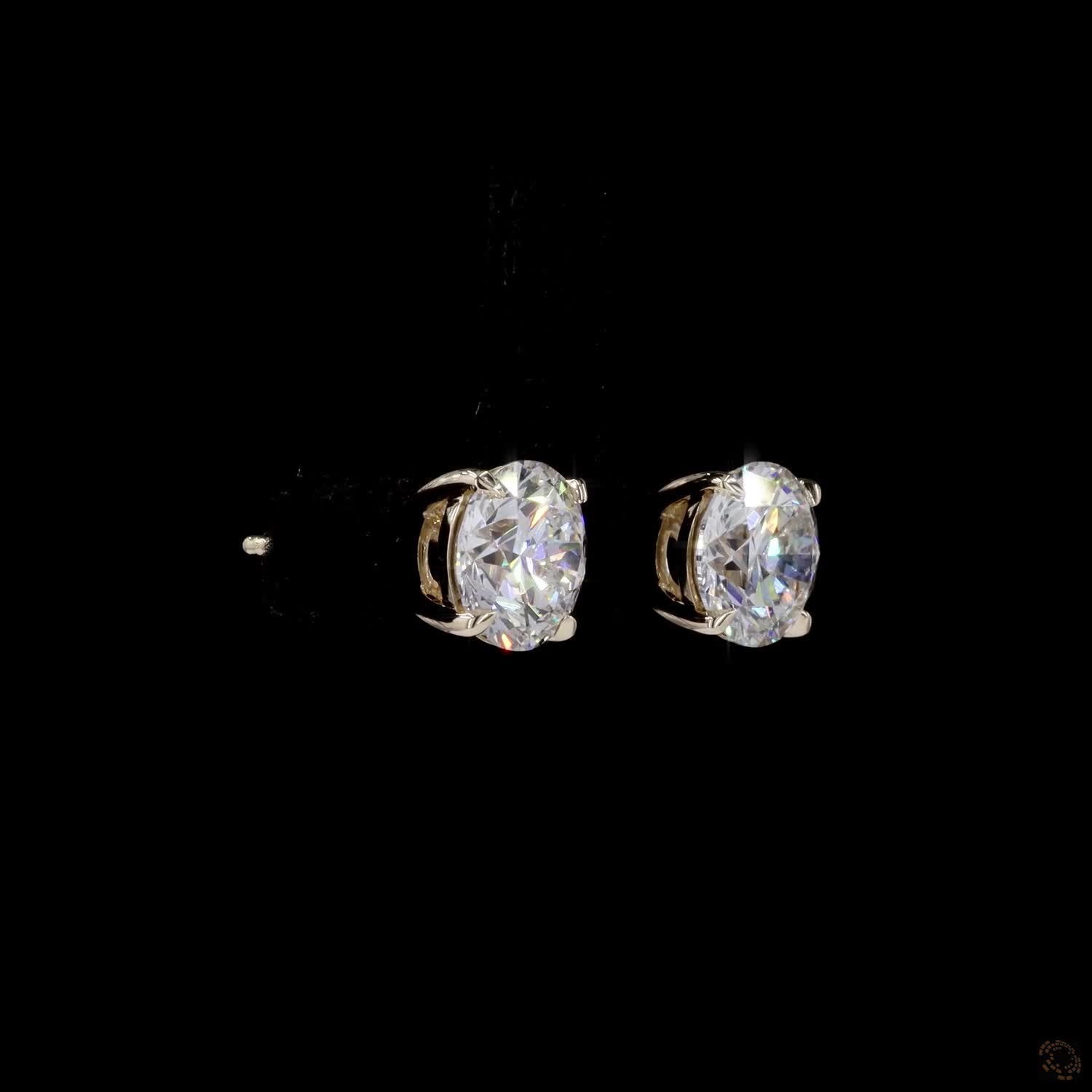 4.05 Ct Solid 14K Yellow Gold Round Brilliant Cut Diamond Stud Earrings – Classic 4-Claw Solitaire Basket Studs