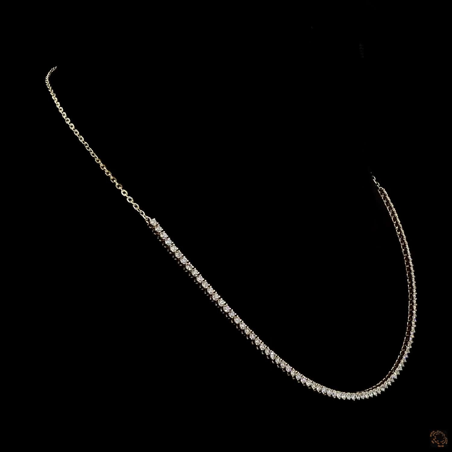 2.66 Ct Graduated Round Diamond Half Eternity Tennis Necklace with Adjustable Chain