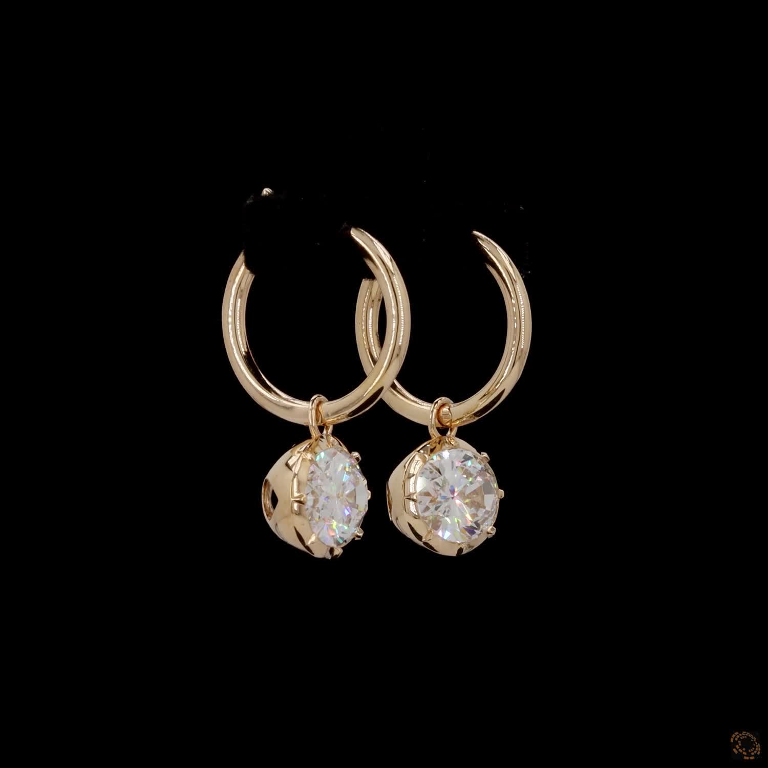 5.04  East-West Oval Diamond Huggie Hoop Drop Earrings in Yellow Gold