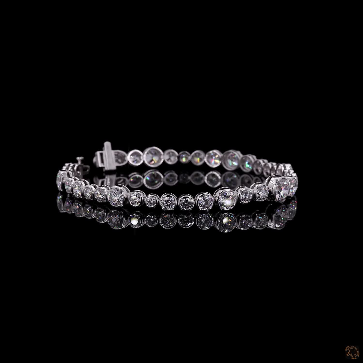10.22 Ct White Gold Bezel Tennis Bracelet, Round Cut Moissanite Eternity Bracelet, Modern Stackable Fine Jewelry, Minimalist Bridal Gift