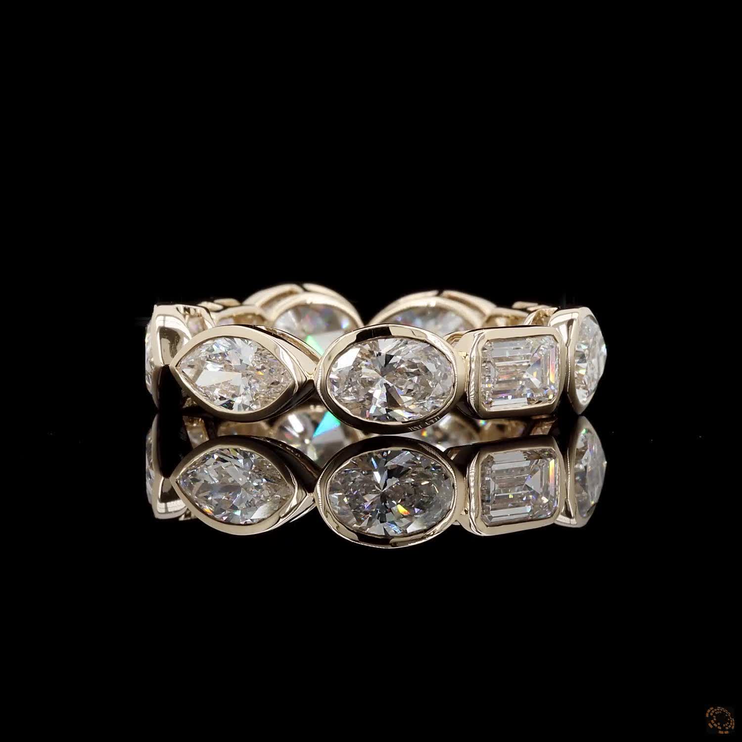 5.97 Ct Mixed Shape Diamond Bezel Eternity Ring | Multi-Cut Marquise Emerald Pear Oval Wedding Band in 14K Gold
