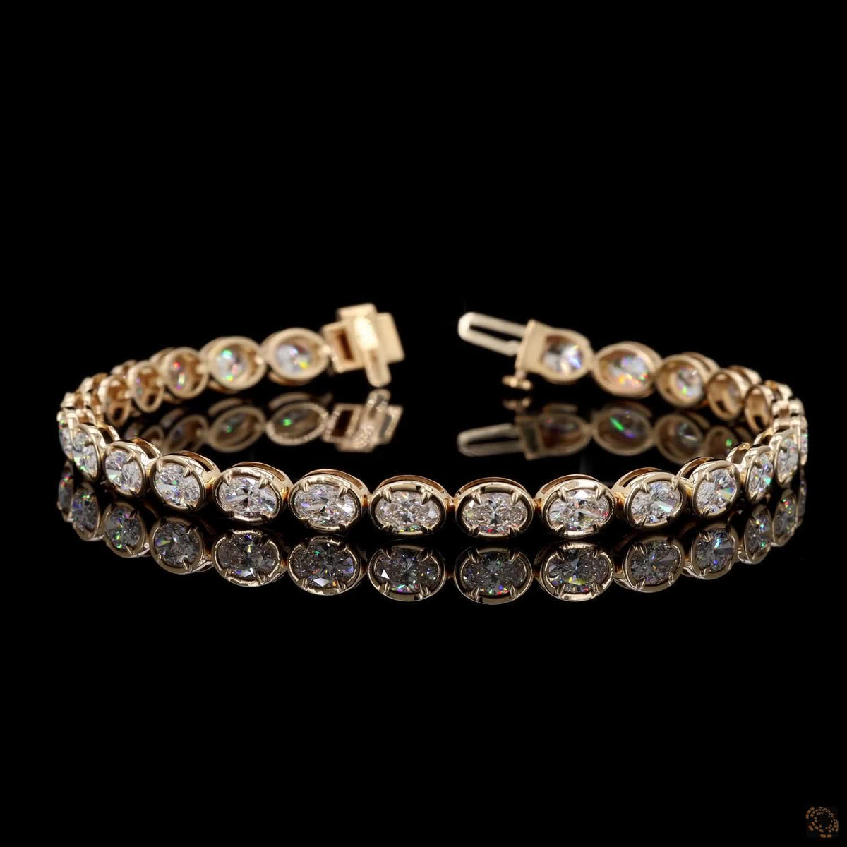 6.92 Ct Bezel-Set Oval Cut Diamond Tennis Bracelet in Yellow Gold