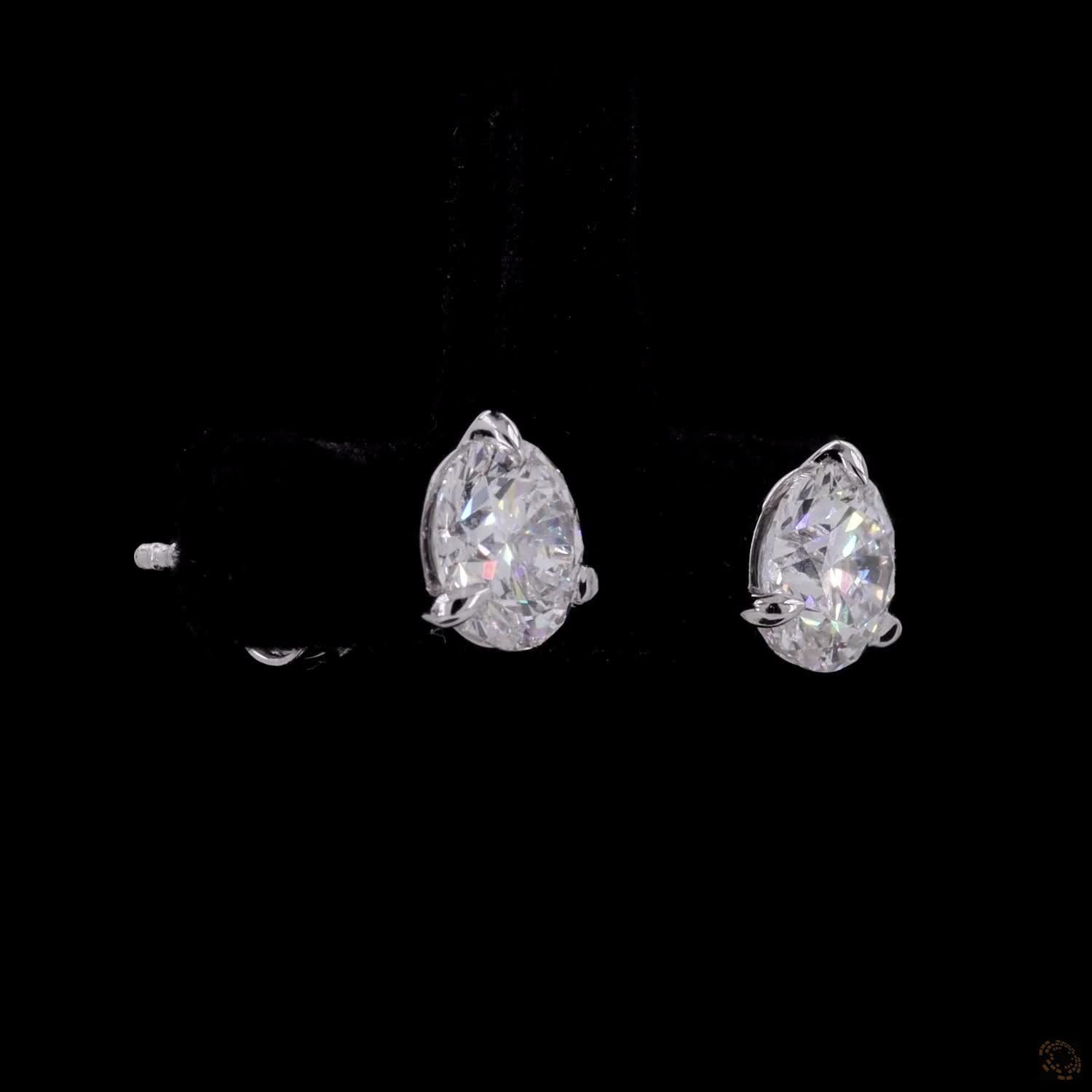 2.07 Ct White Gold Round Cut Solitaire Stud Earrings in 3-Prong Martini Setting