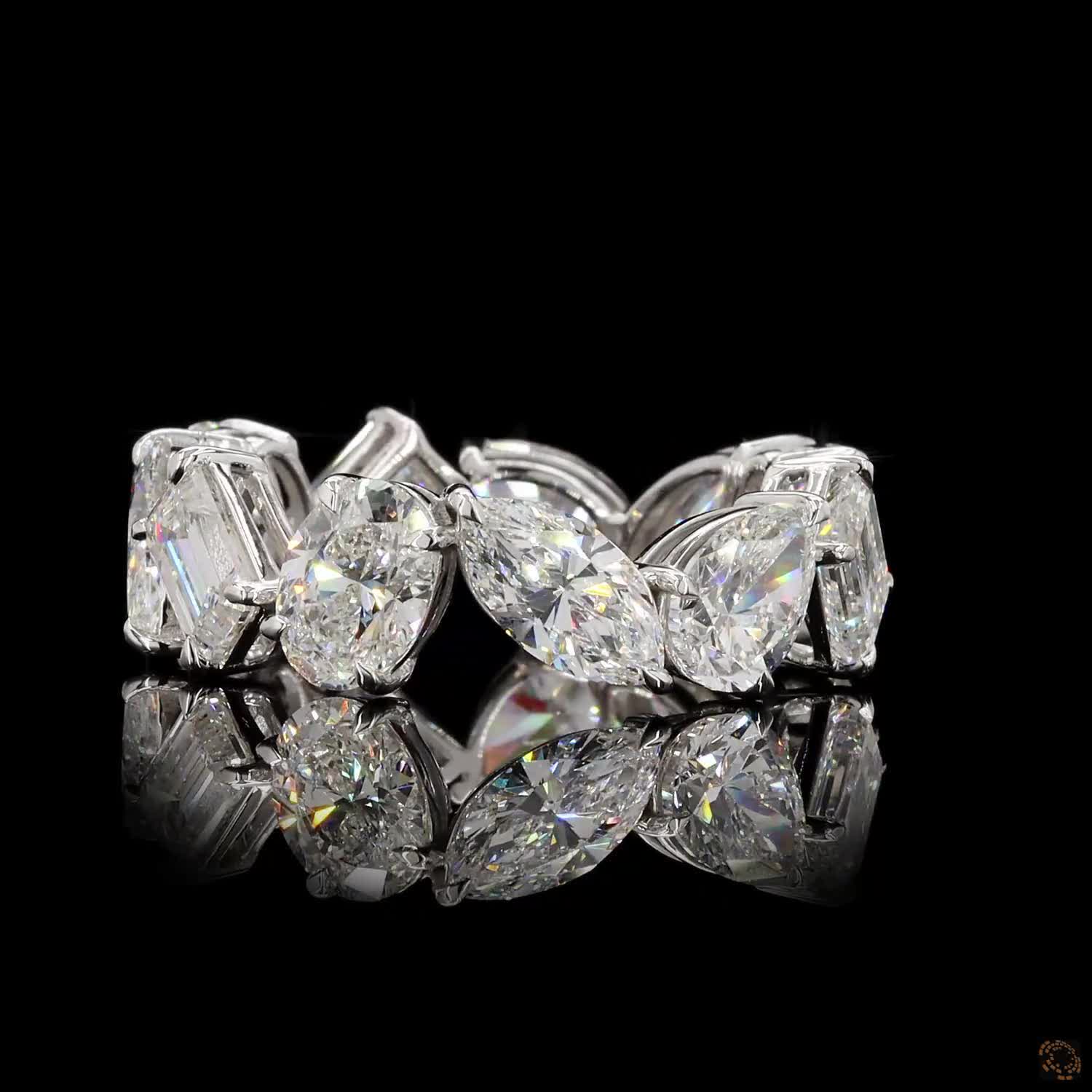 7.14 Ct 14K White Gold Mixed-Cut Diamond Eternity Ring | Multi-Shape Prong Set Wedding Band