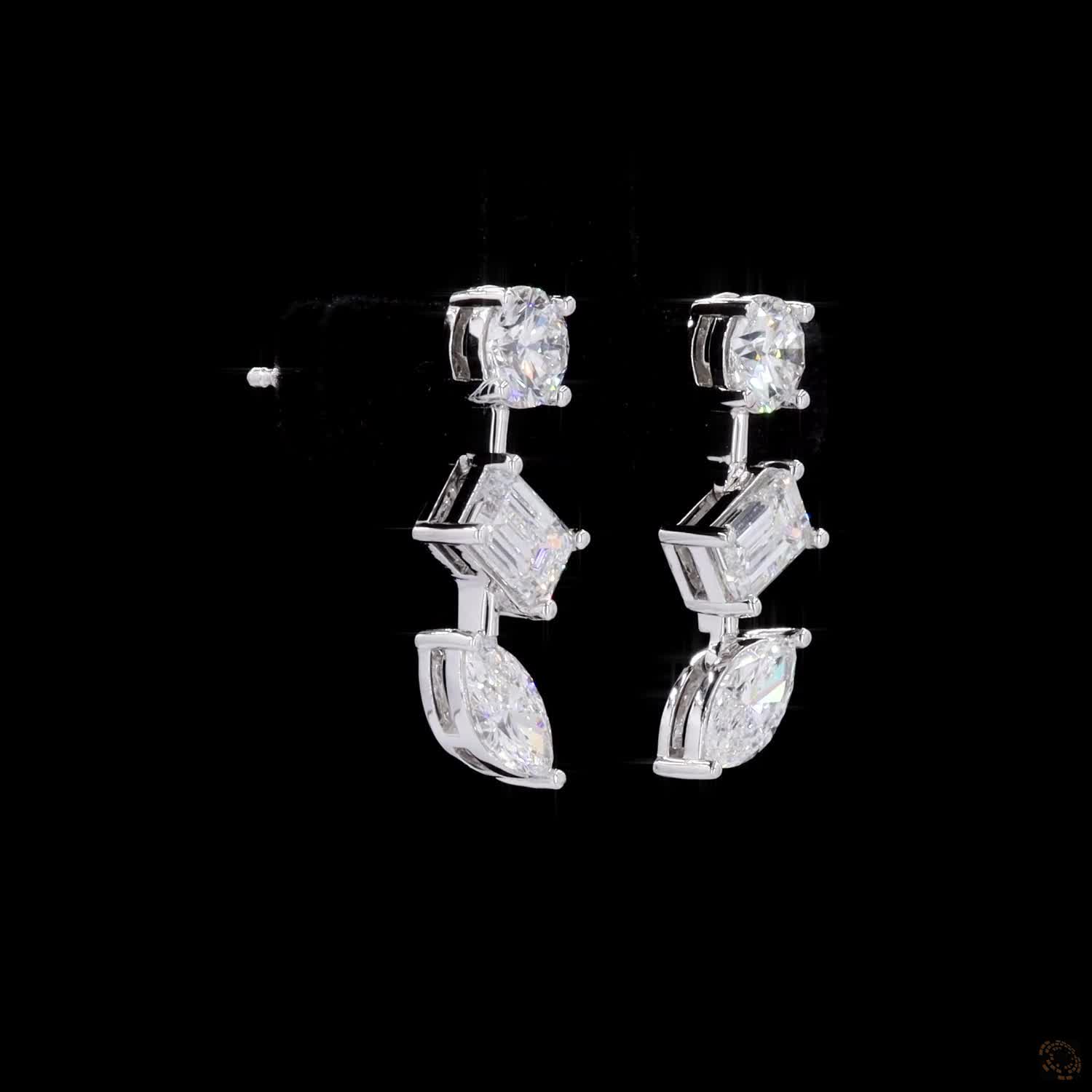 3.26 Ct White Gold Multi-Cut Geometric Drop Earrings