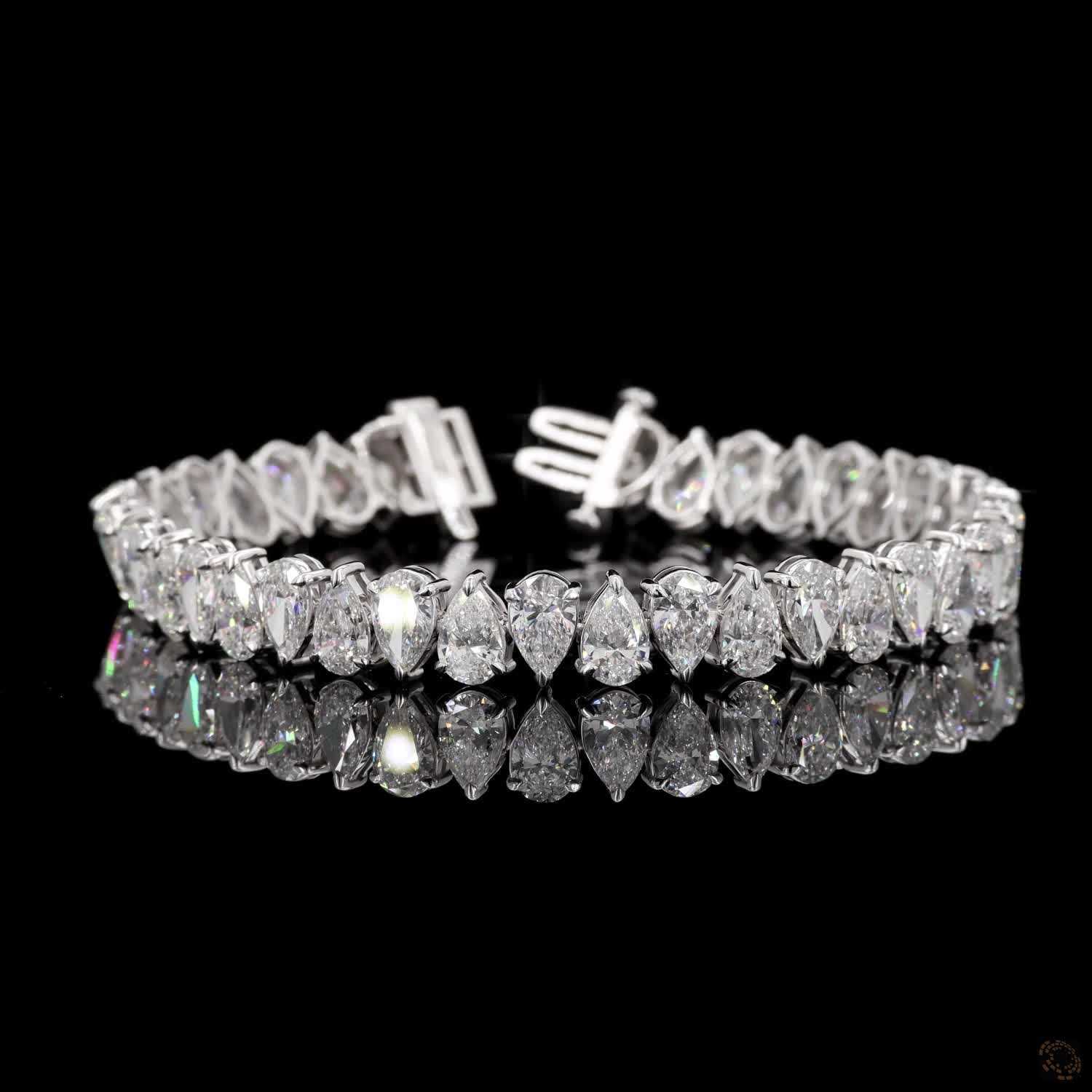 20.09 Ct White Gold Pear Shape Bracelet, Tear Drop Eternity Fancy  Bracelet, Elegant Bridal Fine Jewelry Gift