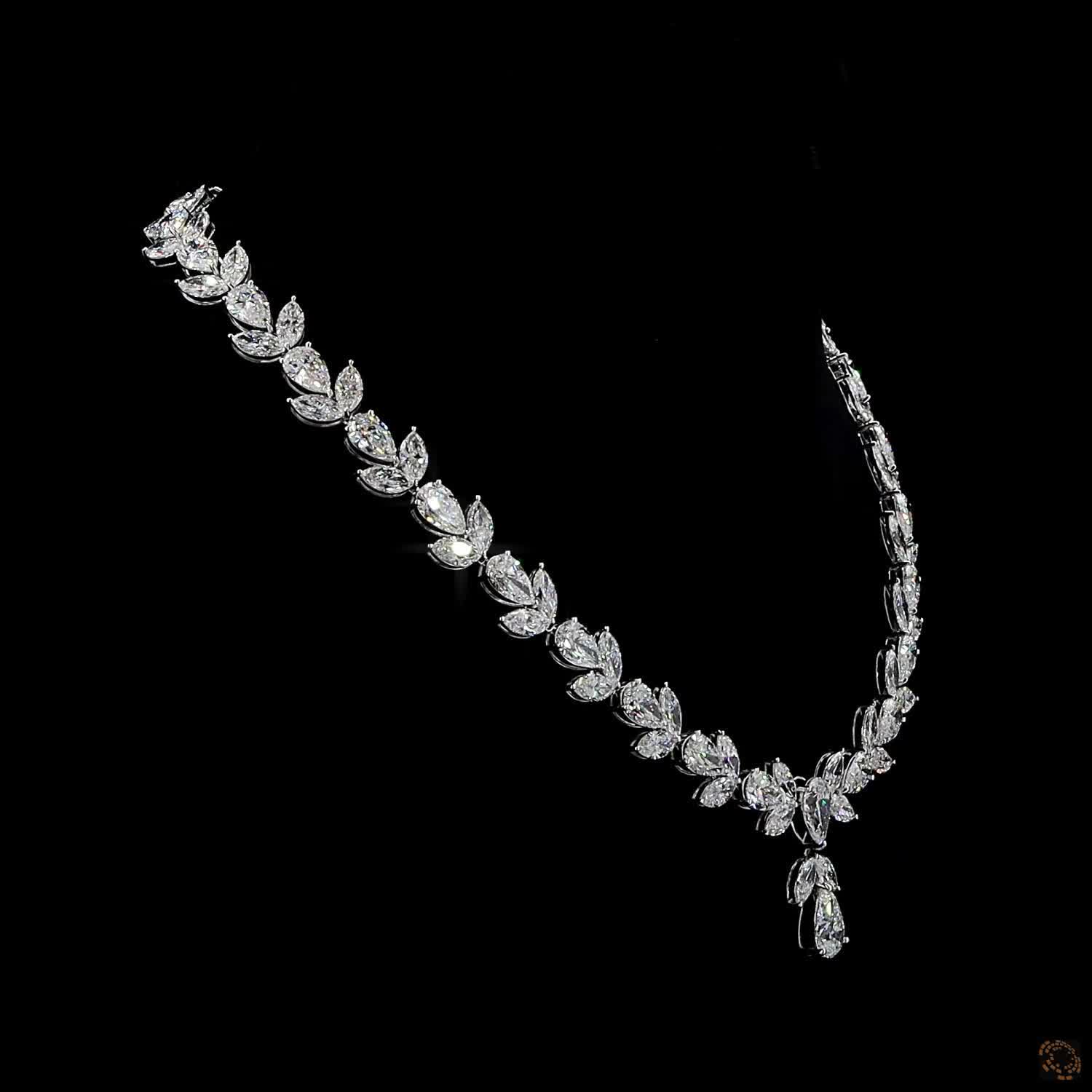 65.78 Ct Botanical Leaf & Cluster Marquise Diamond Drop Necklace in 14K White Gold