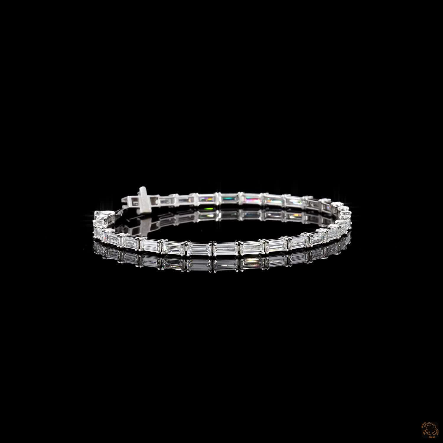 7.11 Ct Baguette Cut Fancy Bracelet in 14K White Gold | Horizontal Baguette Cut Eternity Line Bracelet