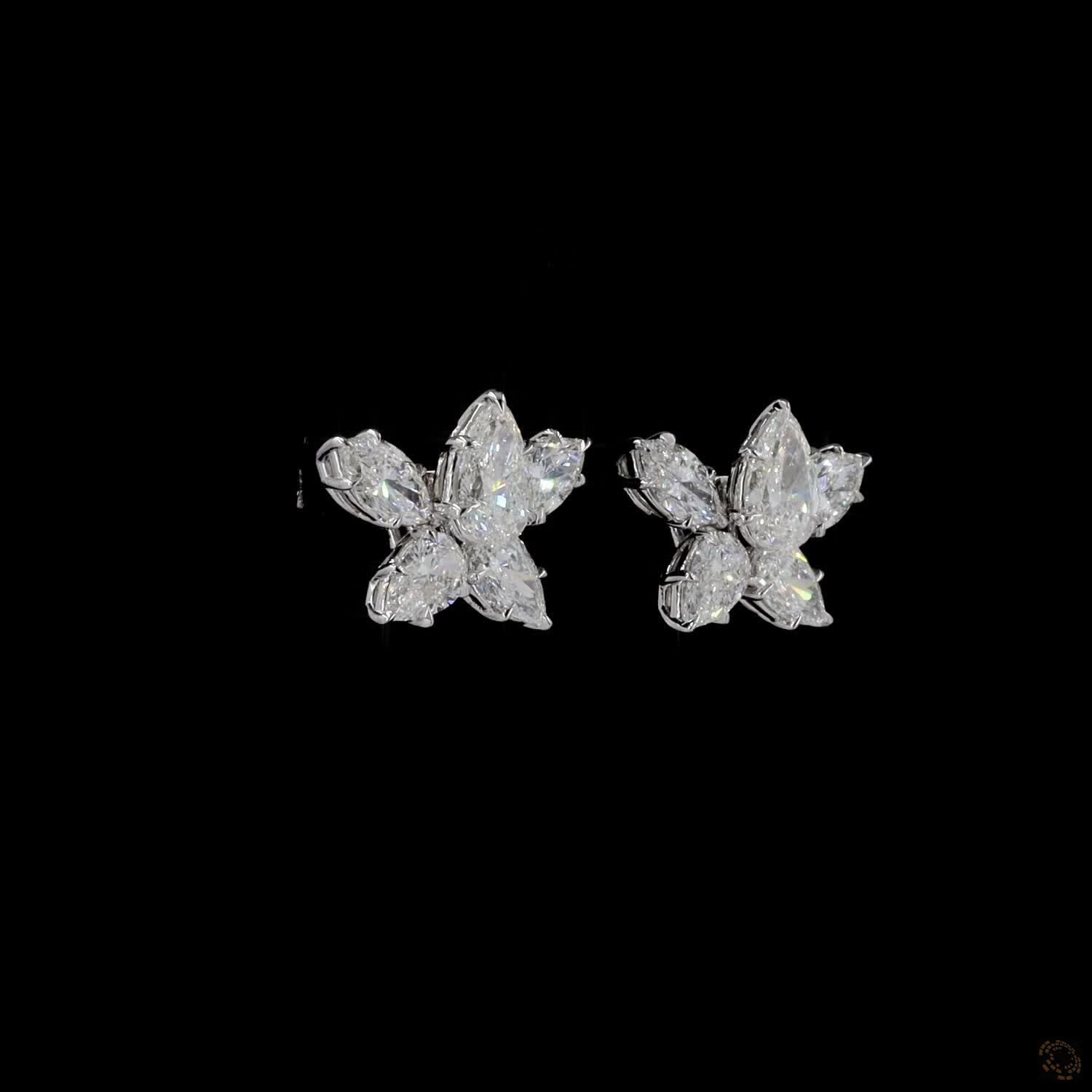 4.49 Ct Pear and Marquise Cut Diamond Flower Cluster Earrings