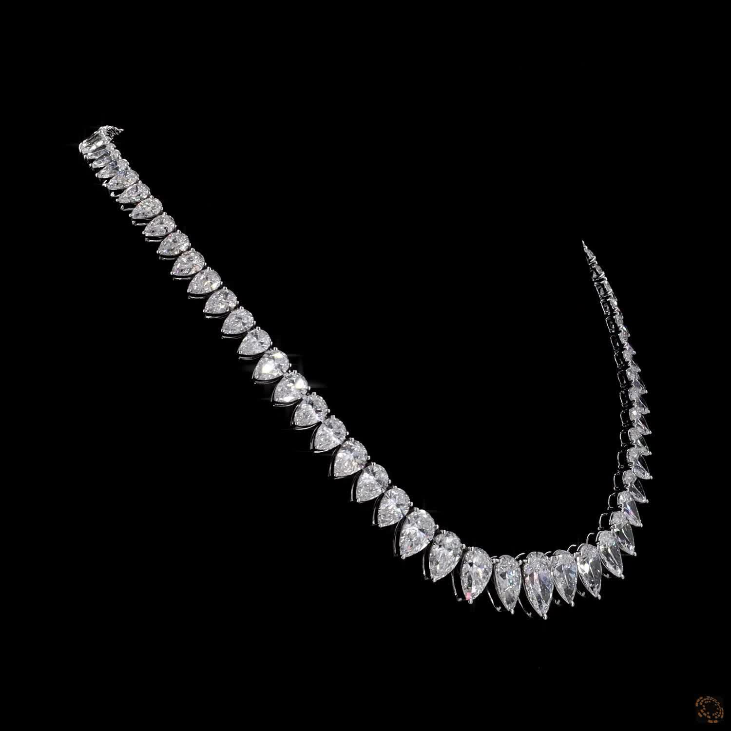 54.19 Ct Pear Cut Lab-Grown Diamond Statement Riviera Necklace in White Gold