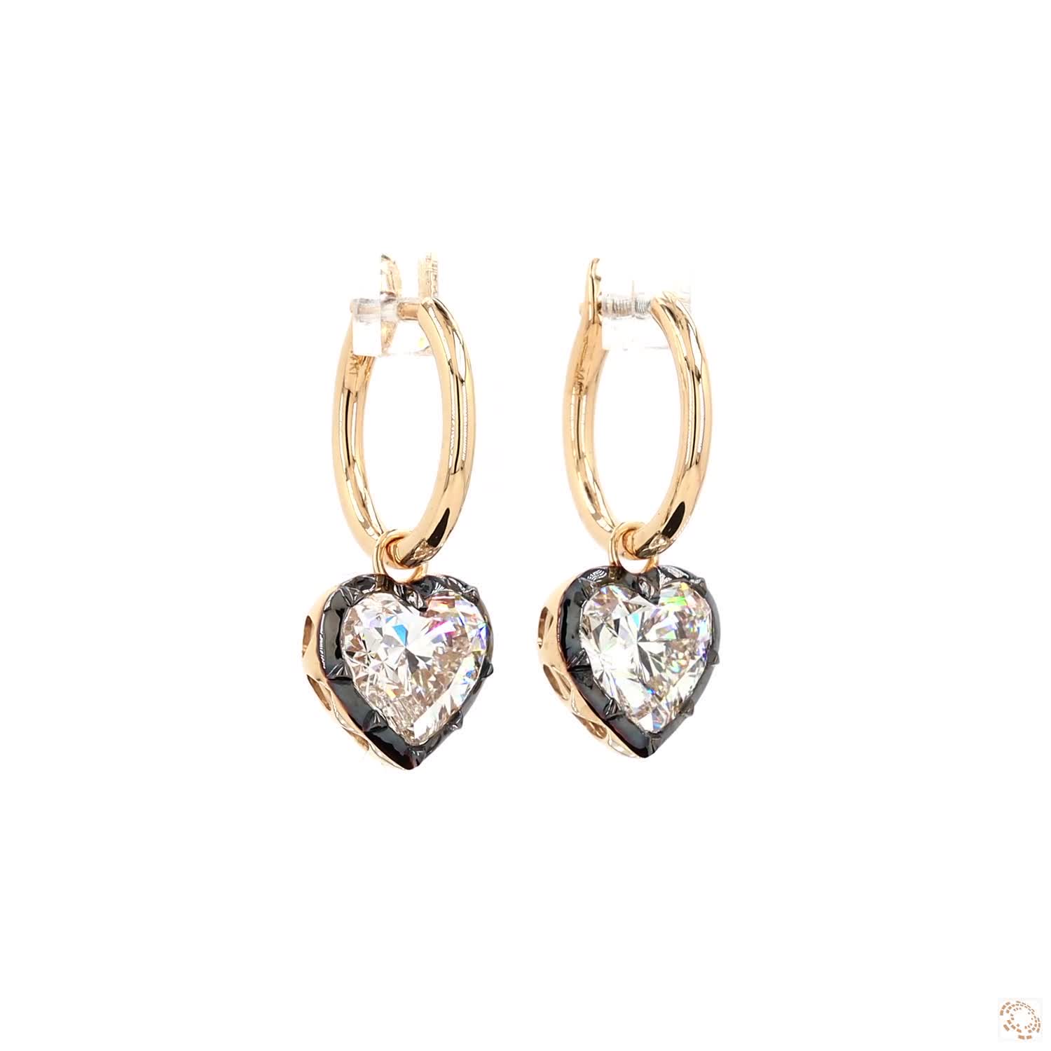 6.19 Ct Black & Gold Heart Solitaire Dangle Earrings | Luxury Heart Cut Crystal Earrings