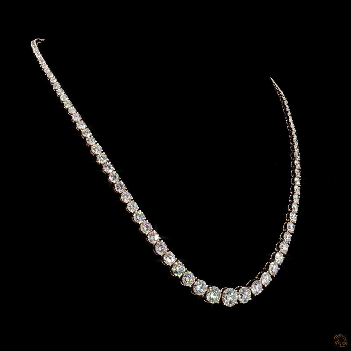 28.91 Ct Graduated diamond tennis necklace, round cut diamond Riviera necklace, gold diamond line necklace, graduated diamond collar, luxury fine jewelry necklace