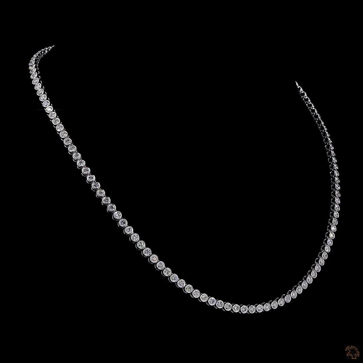 6.43 Ct Bezel-Set Round Cut Lab-Grown Diamond Tennis Necklace in 14K White Gold