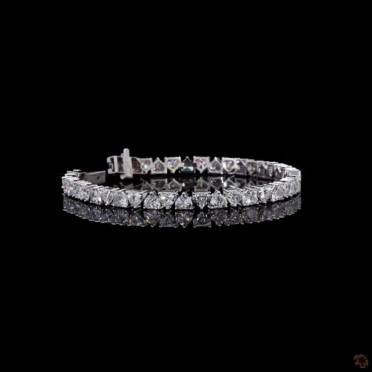 10.70 Ct 14K White Gold Heart Cut  Fancy Bracelet with Double Safety Latch