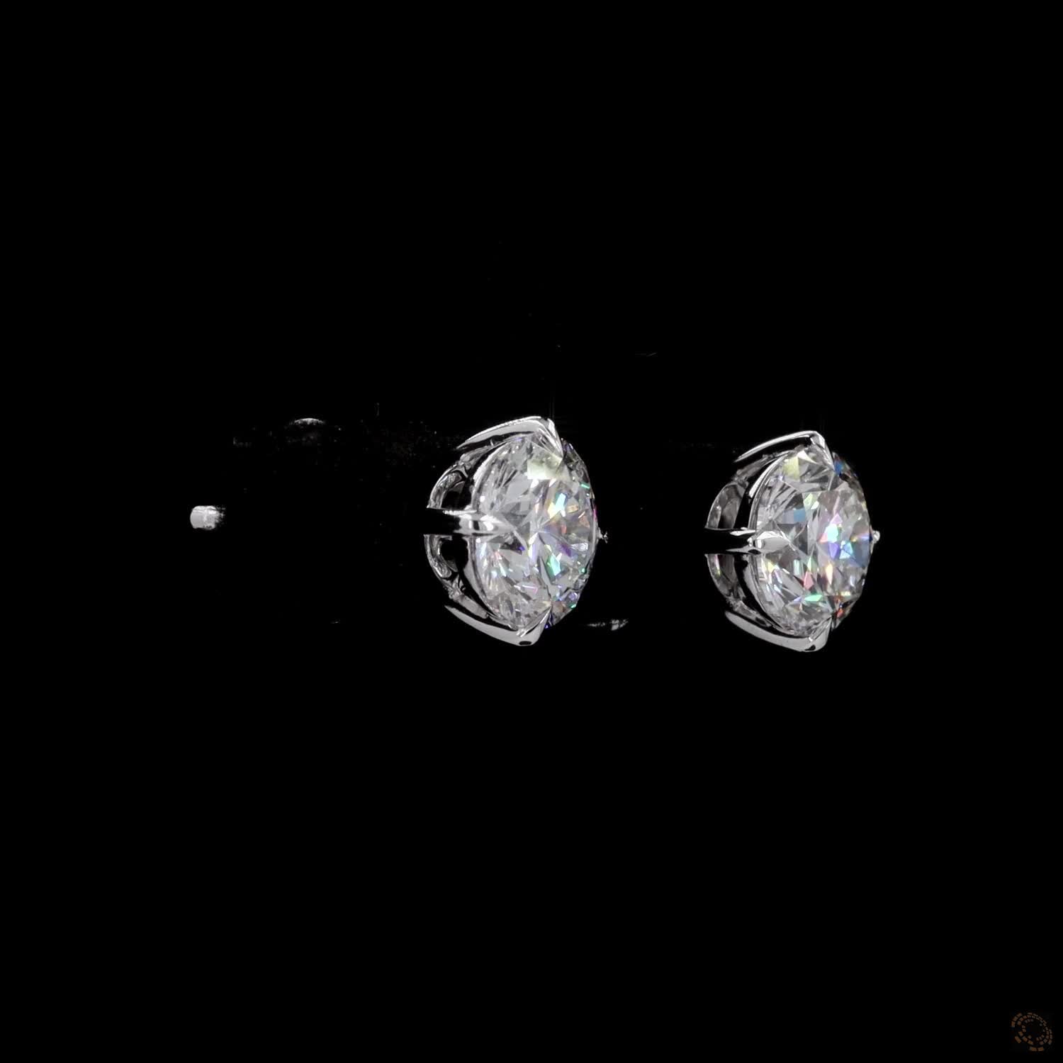 2.03 Ct Round Cut Diamond Solitaire Stud Earrings in 14K White Gold | Compass-Set 4-Prong Claw Basket Studs