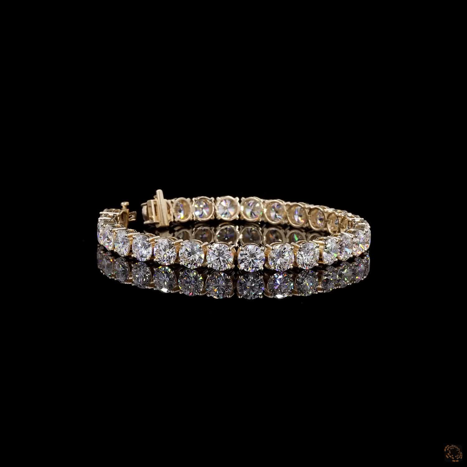 27.07 Ct Yellow Gold Large Round Cut Diamond Tennis Bracelet