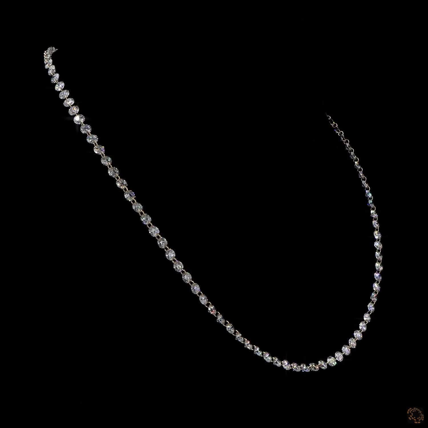 19.49 Ct Floating Round Solitaire Link Chain Tennis Necklace in Gold