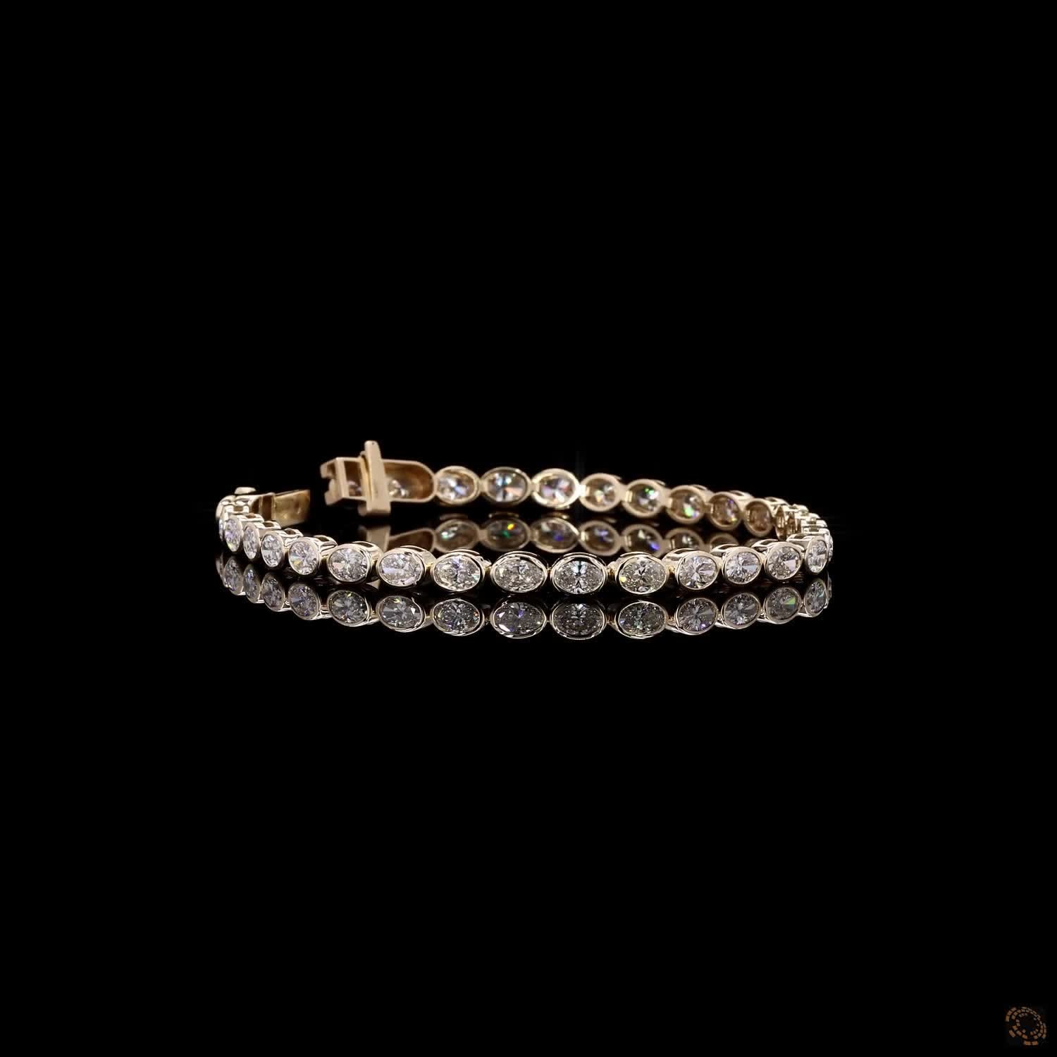 7.68 Ct SEO Product Titles  Primary SEO Title: East-West Oval Cut  Bezel Set Fancy  Bracelet in 14K Yellow Gold | Bezel Oval Eternity Line Bracelet
