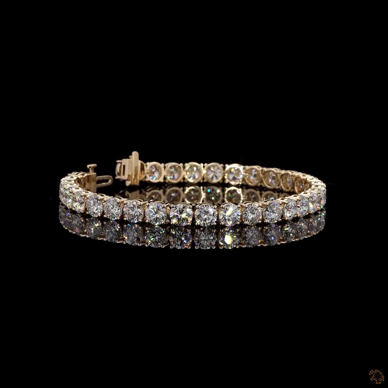17.68 Ct Round Cut Moissanite Classic Tennis Bracelet in 14K Yellow Gold | 4-Prong Diamond Alternative Line Bracelet