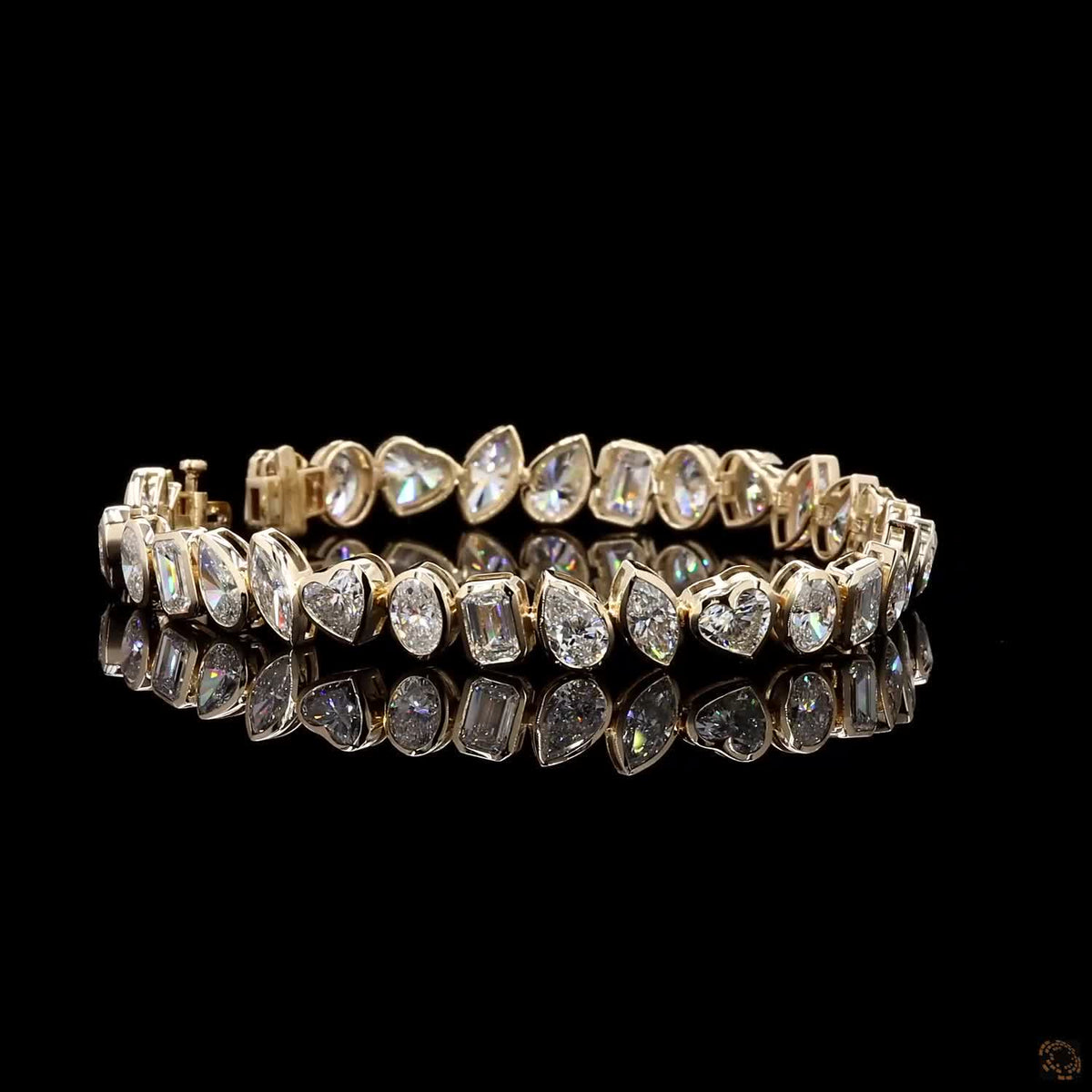 16.49 Ct Multi-Shape Bezel Set Confetti Fancy Bracelet in 14K Yellow Gold | Mixed Cut Fancy Diamond Alternative Line Bracelet