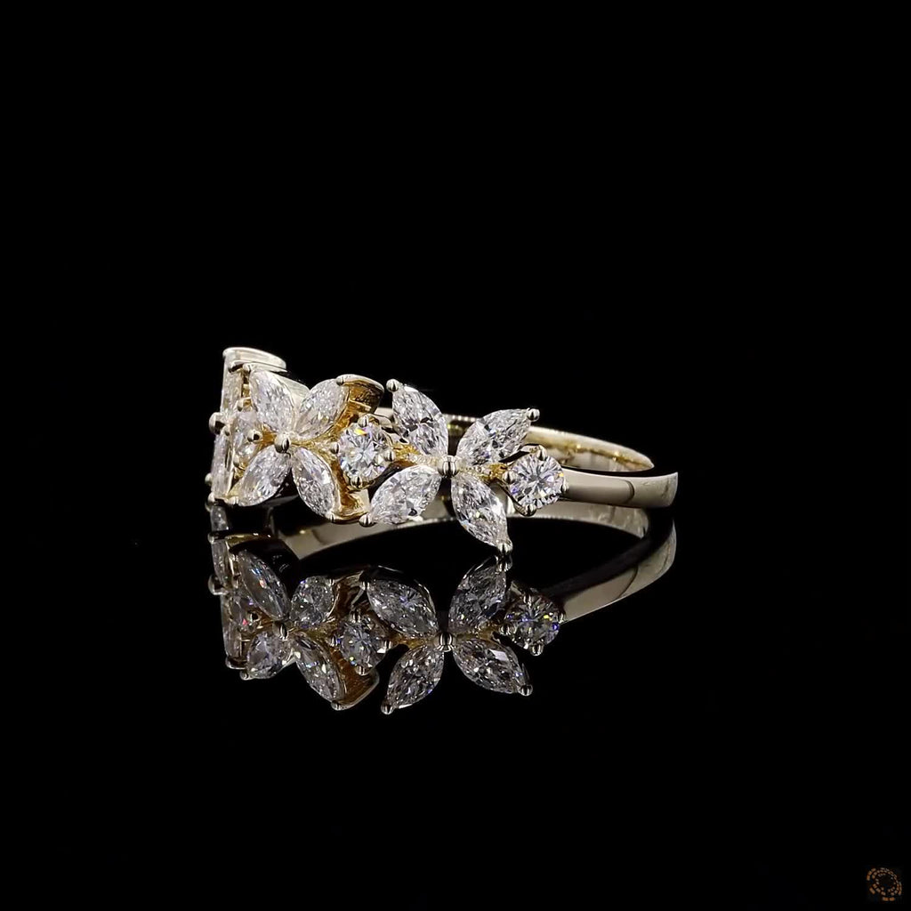 1.84 Ct  Marquise and Round Diamond Flower Half Eternity Wedding Band Ring