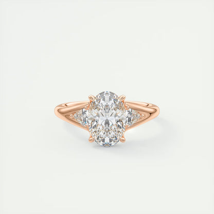 2.30 Ct The Symphony Oval  & Trilliant Split Shank Three Stone Engagement Rings