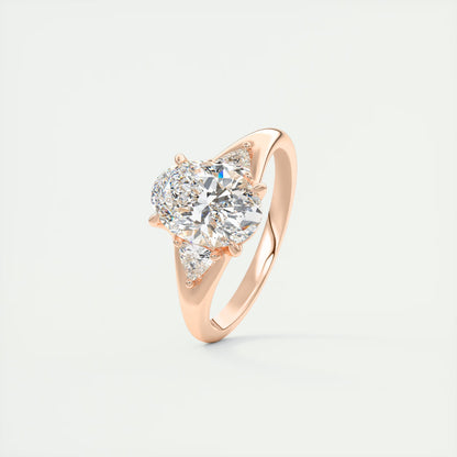 2.30 Ct The Symphony Oval  & Trilliant Split Shank Three Stone Engagement Rings