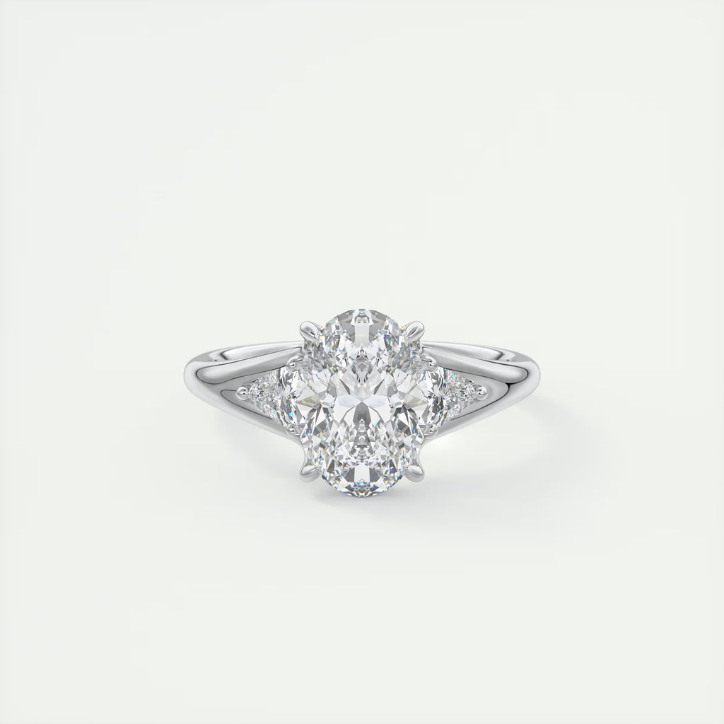 2.30 Ct The Center Stone Oval  & Side Stone Trilliant Split Shank Three Stone Engagement Rings